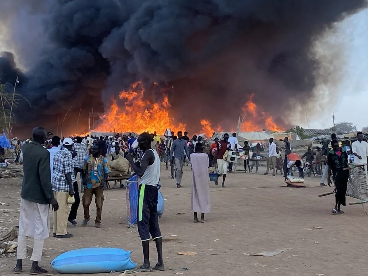 Smoke and flames at Amiet Common Market in Abyei