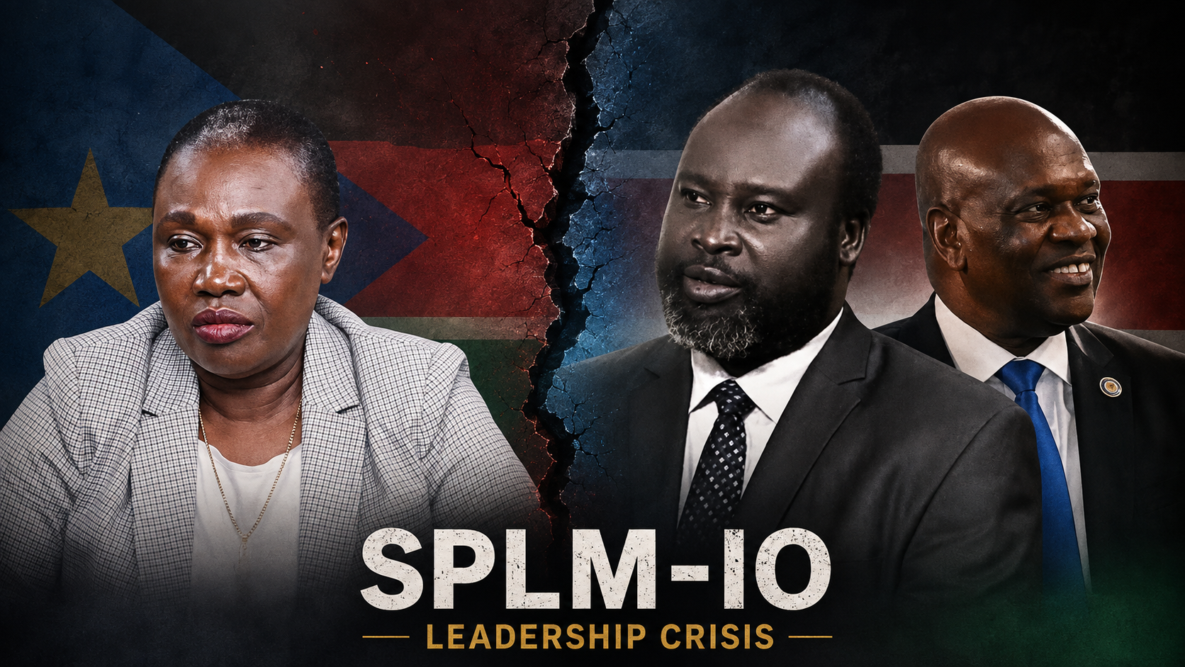 Editorial artwork illustrating the SPLM-IO leadership crisis