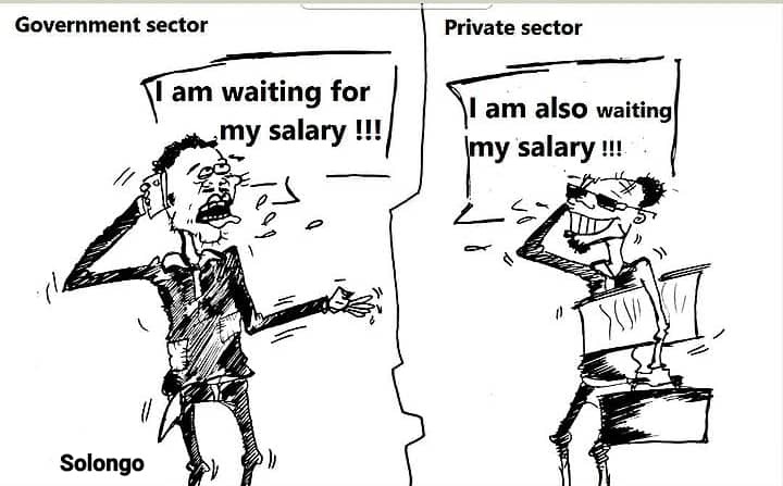 Solongo cartoon: government and private-sector workers both say they are waiting for their salaries